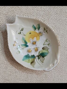 Antique Nippon Jonroth Studios Hand Painted Lemon Leaf Trinket Dish 1891